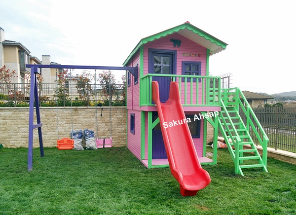 Kaydıraklı Ahşap Oyun Evi Sakura Ahşap