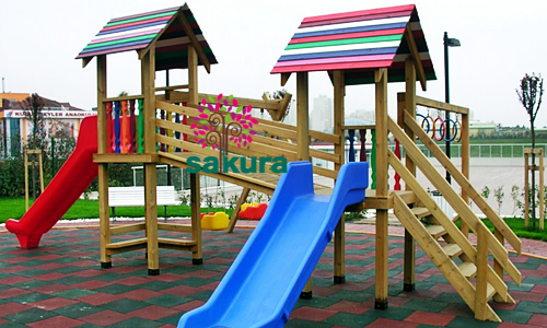 Ahşap Oyun Parkı Çift Kuleli-040