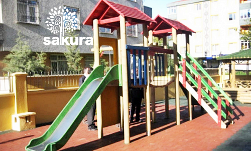 Ahşap Oyun Parkı Çift Kuleli 045